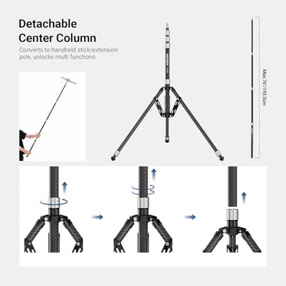 NEEWER Carbon Fiber Tripod Stand w Reversible Legs, 35"-102" Portable Lightweight Photography Light Stand for Strobe Softbox Ring Light Action Cam DSLR Streaming Recording, 6.6lb/3kg Max Load, ST260C - style: 260cm/1-Pack w/Reversible Legs