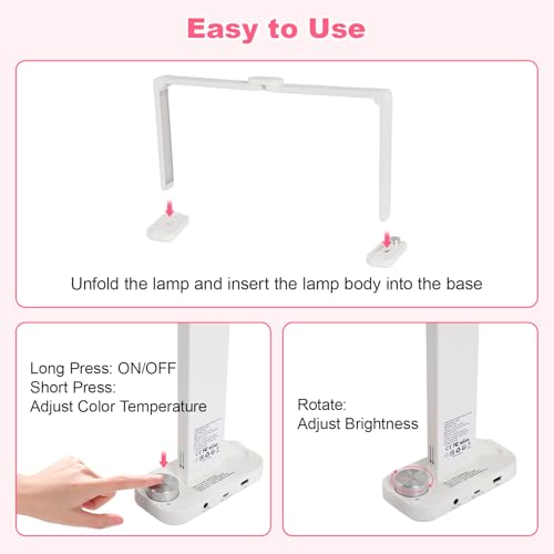 34in Half Moon Light for Nail Desk, Foldable LED Lamp with Phone Holder, Nail Art, Tattooing, Craft Making, Stepless Dimming, 3000-6000K Color Temperature Adjustment, 456 Light Beads, White - color: White
