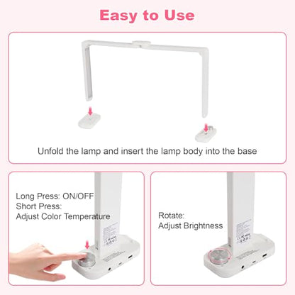 34in Half Moon Light for Nail Desk, Foldable LED Lamp with Phone Holder, Nail Art, Tattooing, Craft Making, Stepless Dimming, 3000-6000K Color Temperature Adjustment, 456 Light Beads, White - color: White