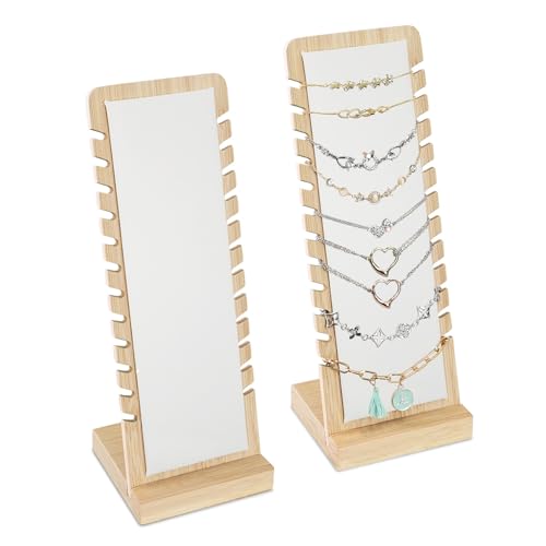 MOOCA 2 Pcs Set Bamboo Freestanding Small Necklace Bracelet Holder Stand for Multiple 12 Necklaces or Bracelets, Jewelry Display Stand, White Color, 3.9W x 3.6D x 10.4H in - color: White, Small 2 Pieces