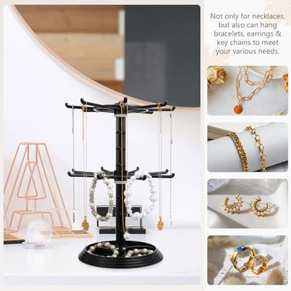 Jewelry Stand 2 Tier Necklace Holder Black Bracelet Hanging Organizer Rotating Jewelry Earring Display Keychain Display Stand Plastic Jewelry Rack for Malls Counter Dressing Table