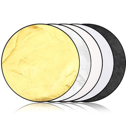 Yuntau Photography Reflector 5 in 1 Light Reflectors for Photography Collapsible Photoshoot Props with Bag for Photo Studio Lighting, Translucent, Silver, Gold, White and Black(23 Inches) - size: 23 Inches