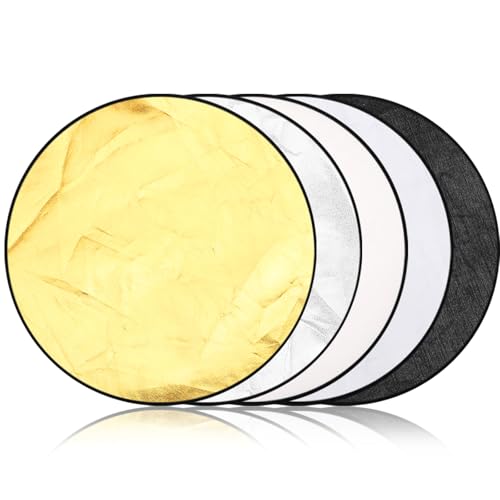 Yuntau Photography Reflector 5 in 1 Light Reflectors for Photography Collapsible Photoshoot Props with Bag for Photo Studio Lighting, Translucent, Silver, Gold, White and Black(23 Inches) - size: 23 Inches