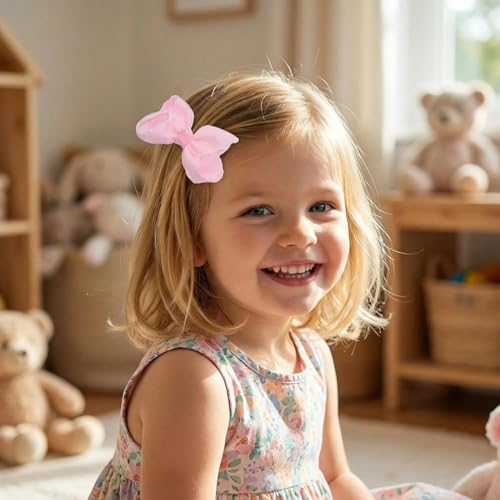 3 Inch Hair Bows for Girls Alligator Clips Grosgrain Ribbon Solid Color Hair Accessories for Little Teen Toddler Girls Kids (Pink) - color: Pink