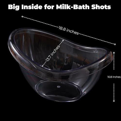 Milk Bath Tub for Baby Photography - Clear Acrylic Oval Photo Prop Tub, 18.8" × 13.7" × 10.8", Curved Rim & Wide Base for Newborn & Sitter Sessions, Photographers & Parents