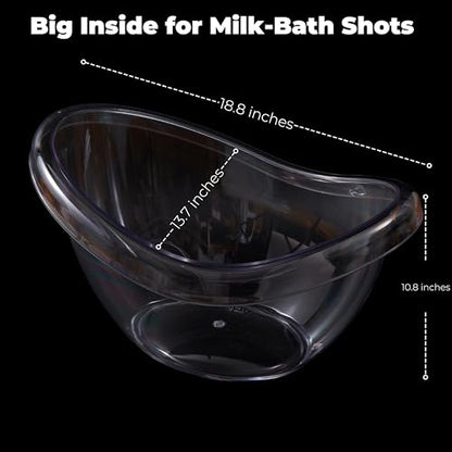 Milk Bath Tub for Baby Photography - Clear Acrylic Oval Photo Prop Tub, 18.8" × 13.7" × 10.8", Curved Rim & Wide Base for Newborn & Sitter Sessions, Photographers & Parents