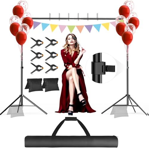 Backdrop Stand, Photo Video Studio 10 x 10FT Adjustable Backdrop Stand, Background Support System Kit with 2 Crossbars, 6 Clamps, 2 Sandbags and Carry Bag for Photography Parties Wedding - size: 10×10ft
