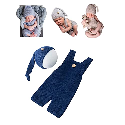 Fashion Cute Newborn Boy Girls Baby Costume Outfits Photography Props Hat Pants - color: Navy