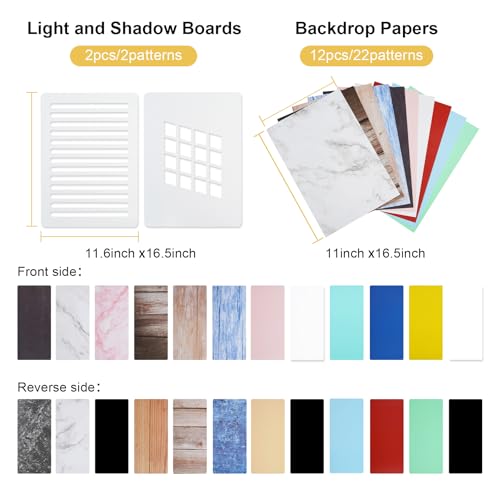 Meking 12Pcs 22Patterns Small Product Photography Backdrops Kit Photo Background Food Photography Backdrop Board with Carrying Bag and Drawstring Bag(16.5X11inch) - color: Prop set series