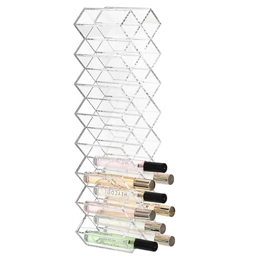 ELLDOO Rollerball Perfume Organizer, 23 Spaces Clear Acrylic Perfume Storage Holder Beauty Scent Holder, Stackable Makeup Lipgloss Lipstick Display Case Lip Gloss Storage Stand (8-Tier)