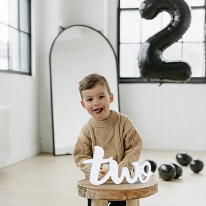 TONIFUL Two Wooden Sign Cutout Letter for 2nd Birthday Party Decorations Table Centerpieces for Second Birthday White Letter Wooden Photo Booth Props Party Decorations Supplies - style: Two