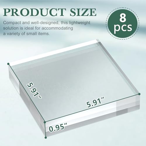 SAMYUCHO Acrylic Base Stand 8 Pack 6 X 6 X 1 Inch Acrylic Blocks for Display Trophy Base Clear Square Cube Riser Display Cylinder Pedestal Stands for Collectibles Jewelry Props Food Display