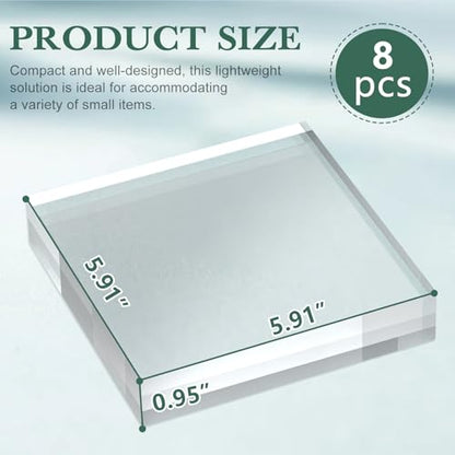 SAMYUCHO Acrylic Base Stand 8 Pack 6 X 6 X 1 Inch Acrylic Blocks for Display Trophy Base Clear Square Cube Riser Display Cylinder Pedestal Stands for Collectibles Jewelry Props Food Display