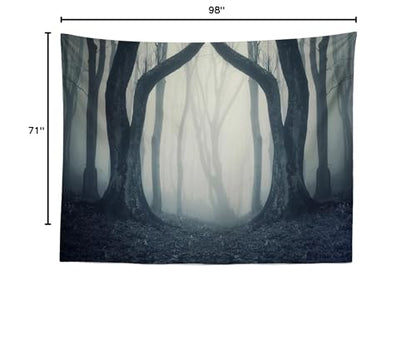 BELECO 8x6ft Fabric Dark Misty Woods Backdrop Spooky Forest Magic Grove Vampire Evil Trees Background Witch Wizard Sorcerer Ghost Halloween Theme Party Decorations Banner Photo Props - size: 8x6FT