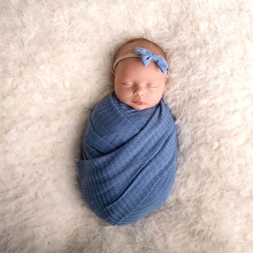 Baby Wrap. Newborn Photography Wraps. Baby Swaddle or Blanket for Newborn Photography Props. Waffle Knit Swaddle. Infant Photoshoot Props for Boy or Girl. (Blue) - color: Blue