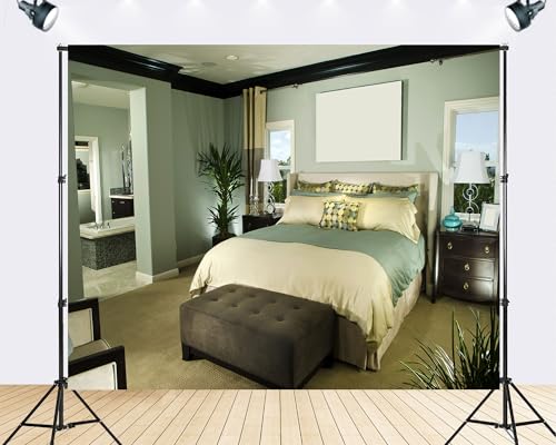 Trykid 10x10ft Luxury Green Bedroom Backdrop Serene Classic Elegant Cozy Neutral Tone Photography Background Home Relaxation Formal Event Party Decoration Tapestry Photo Booth Prop Fabric - size: 10x10ft