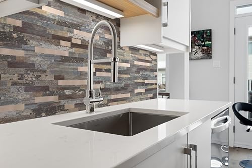 Yipscazo 10 Sheets Peel and Stick Stone Metal Tile Backsplash, Stick on Tiles for Backsplash Kitchen, Bathroom, Laundry Room, Camper, Fireplace (12'' X 12'', Mix Rustic with Gold) - color: Mix Rustic With Gold