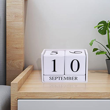 Notakia Wooden Gaobei Desk Blocks Calendar Perpetual Block Month Date Display (Large white) - color: White Large