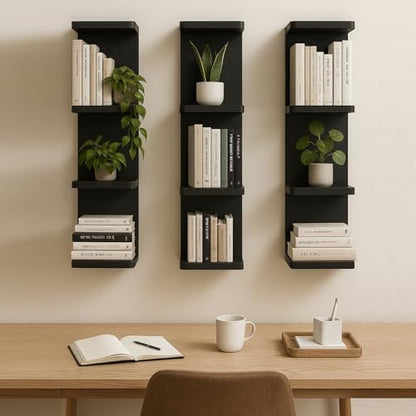 LitaEther Versatile 4 Tier Wall Shelf Unit,Black Lack Wall Shelf,Display Floating Shelf with Round Edge - color: Black, size: 4 Tier