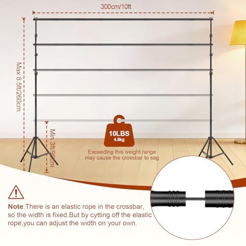 Backdrop Stand 10x8.5ft(WxH), Photo Studio Adjustable Background Stand Support System Kit with 8 Crossbars, 8 Clamps and Carrying Bag for Parties, Wedding, Photography, Decoration - size: 8.5x10ft
