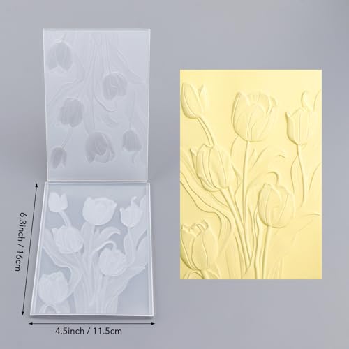 Briartw 3D Embossing Folder for Card Making Adding Textured Detail to Paper Crafting 6.3x4.5inch Clear Texture Plate Perfect for Heavyweight Cardstock (≥250gsm/92lb),Tulip Texture Template - color: Tulip
