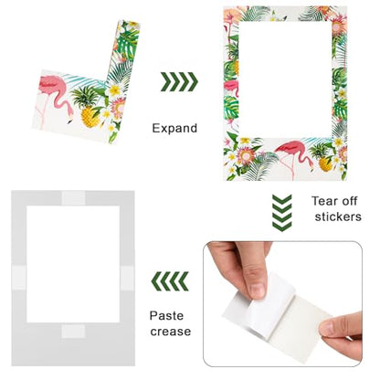 Relaxweex 13 Pcs Luau Photo Booth Props Hawaiian Party Decorations, 12 Pairs Beach Themed Funny Summer Glasses, 1 PC Summer Photo Frame, Tropical Party Supplies Favors(Flamingo Frame) - style: Flamingo Frame