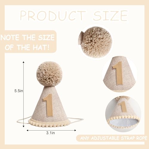 KOJIN 1st Birthday Hat for Baby Girl/Boy - First Birthday Decorations, Cake Smash Photo Prop - color: Light Brown