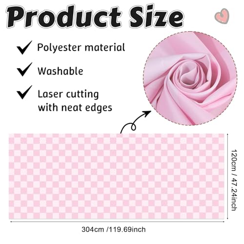 120x47 in Bulletin Board Fabric Background Back to School Classroom Decoration Large Polyester Photography Backdrop for Class Home Office Wall Decor Pillows Curtains Crafts Pink Checkered - style: Pink Checkered