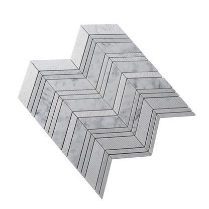 White and Gray Textured Chevron Bianco Carrara Marble Mosaic Tile (6.09 Sq ft- Box of 5 Sheets) - color: White and Gray, size: 13 x 13.5 in (Pack of 5)
