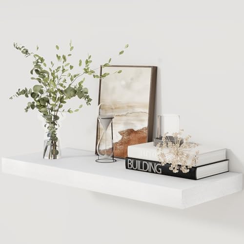 Fun Memories 30 Inch Floating Shelves White, 12 Inch Deep Floating Shelf for Books, 30 x 12 x 2 Deep & Thicked Wall Shelves for Bathroom, Living Room, Kitchen, Set of 1 - color: White, size: 30"W x 12"D, 1 Pack