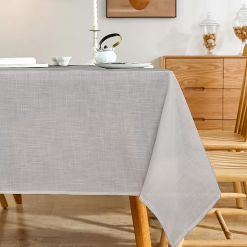 Linen Textured Square Tablecloth, Slubby Lightweight Table Cloth 70 x 90 Inch, Water Resistant Stain Resistant Farmhouse Burlap Table Cover for Kitchen Dining Room - color: Light Grey, size: 70" x 70" (Rectangular)