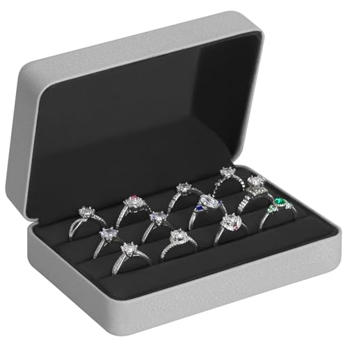 KUKUVR Velet Ring Storage Box for Multiple Rings, Travel Jewelry Stud Earrings Holder Case, 3 Slot Portable Ring Display Organizer Case (Silver) - color: Silver