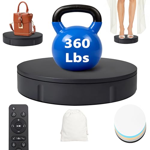 PROLEE Rotating Platform 12Inch/360lbs Capacity, 360 Degree Rotating Display Stand, Rotating Turntable for Photography, Remote Motorized Electric Turntable with 5 Colour Surface Covers and Carry Bag - color: Black