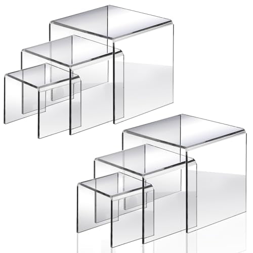 Fixwal 2 Set Acrylic Display Risers Cupcake Stands Clear Dessert Table Display Set, Display Shelf for Funko POP Figures-3"x4"x5"