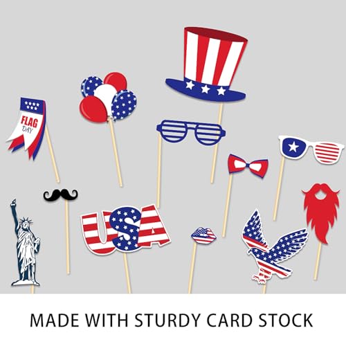 30 Pcs 4th of July Photo Booth Selfie Props Kit for Independence Day Party Game Decorations, American Patriotic Theme Labor Parade DIY Decors Supplies Flag Uncle Sam Hat Lip Style for People Photo