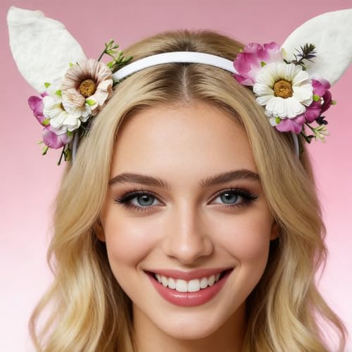 Bunny Ears Headband Furry Rabbit Ear Hairband Flower Easter Party Parade Prom Cosplay Headwear Costume Hair Accessories Gift - color: Bunny Ears