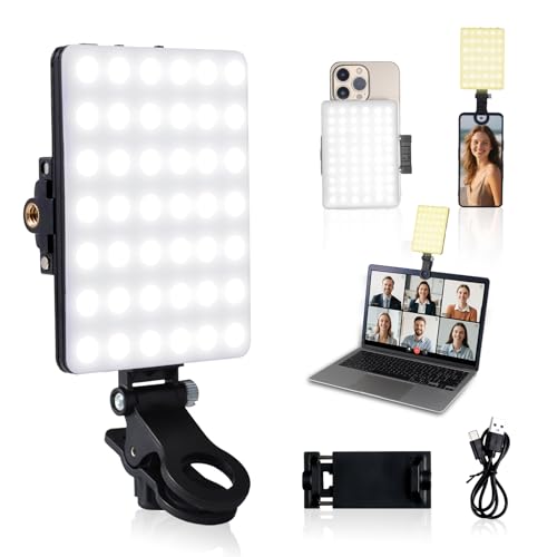 YSKE-Selfie Light, Clip On Phone Light for Video Calls& Professional Dual Clip Phone Light Compatible with Rechargeable Battery 3 Color Modes for iPho