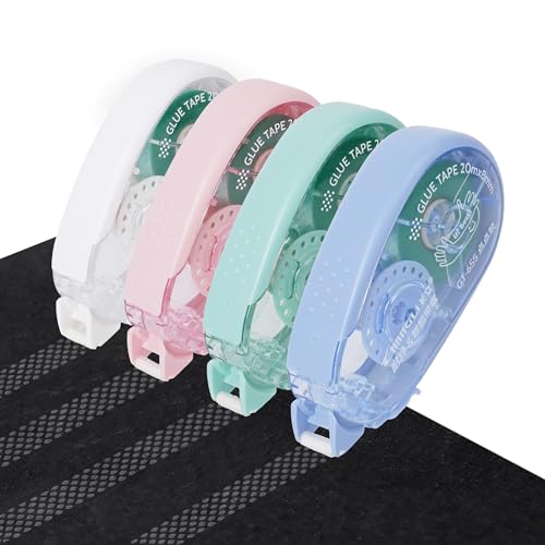 65.62 ft Extra-Long Glue Tape, 0.31 in Visible Scrapbook Tape, 4-Pack, Photo-Safe Acid-Free Drop-Proof Double Sided Tape for Crafts, Scrapbook Supplies, Junk Journal Supplies (Multicolor)