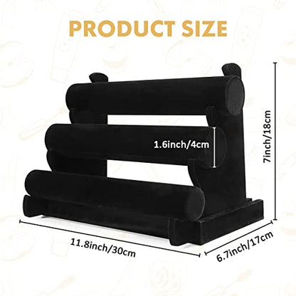 PowerKing 3 Tiers Black Velvet Jewelry Organizer Stand, Detachable Bracelet Display Stand and Holder, Jewelry Display Organizer for Bracelet Watch - style: Black 3 Tier