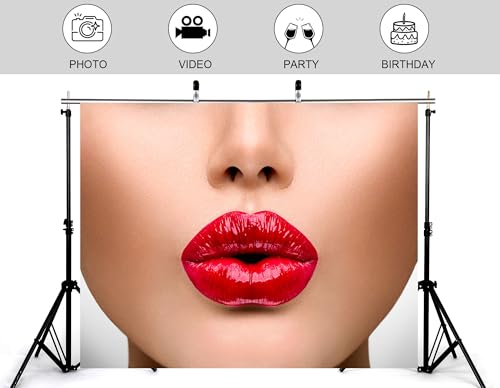 5x5ft Glossy Red Lips Backdrop Beauty Makeup Photography Background for Party Cosmetic Fashion Event Decorations Tapestry Photo Booth Props - size: 5x5ft