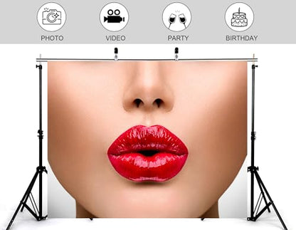 15x8ft Glossy Red Lips Backdrop Beauty Makeup Photography Background for Party Cosmetic Fashion Event Decorations Tapestry Photo Booth Props - size: 15x8ft