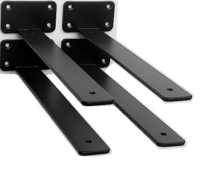 4 Pack - 12 inch Black Hidden L Shelf Bracket (1/5 Inch Thicked) Iron Floating Shelf Brackets Rustic Industrial Metal Brackets for Shelf Support - size: 12 Inch, style: Black 4 Pack