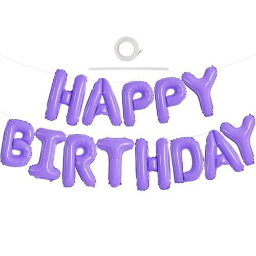 TONIFUL 16 Inch Light Purple Happy Birthday Balloons Banner Mylar Foil Letters Birthday Sign Banner Bunting Reusable for Adults & Girls Boys Kids Birthday Decorations and Halloween Party Supplies - color: Light Purple