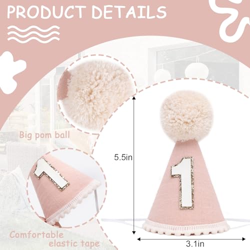 Neutral 1st Birthday Party Hat - Simple First Cone Hat, One Birthday Decoration Photo Props - color: Lotus Pink