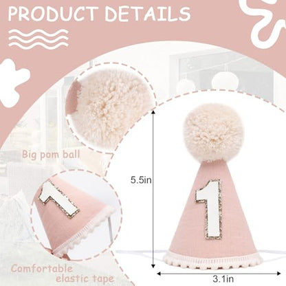 Neutral 1st Birthday Party Hat - Simple First Cone Hat, One Birthday Decoration Photo Props - color: Lotus Pink