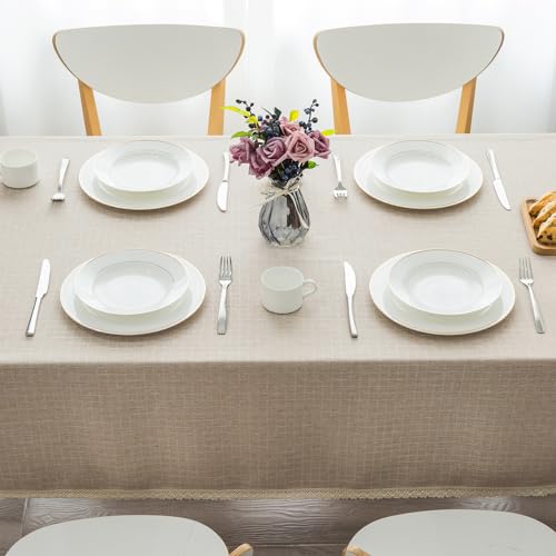GLORY SEASON Textured Tablecloth Linen-Look Rustic Burlap Style Washable,Solid Heavy Weight Lace Trim Rectangle Fabric Table Cloth,Table Cover for Kitchen Dinning Tabletop Decoration 55x120 in, Beige - size: 120" x 55" (Rectangular)