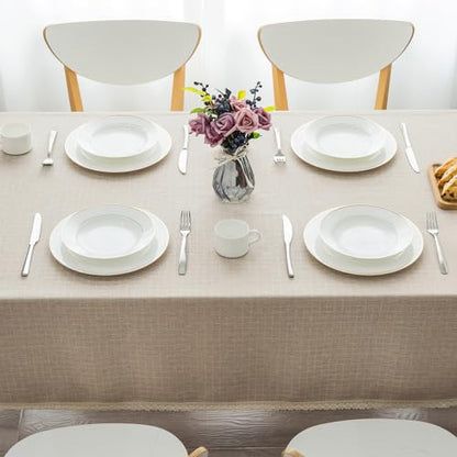 GLORY SEASON Textured Tablecloth Linen-Look Rustic Burlap Style Washable,Solid Heavy Weight Lace Trim Rectangle Fabric Table Cloth,Table Cover for Kitchen Dinning Tabletop Decoration 55x120 in, Beige - size: 120" x 55" (Rectangular)