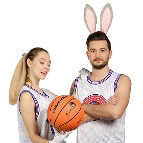 Funcredible Bunny Ears Headband & Hairtie Set – Gray Rabbit Ear Headband with Brown Floppy Scrunchie – Costume Headwear for Women and Men