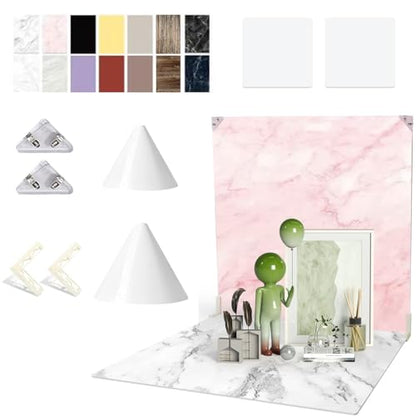 11PCS Large 24x24IN Photo Backdrops Board with Light Cone Kits, Photography Backdrop Seamless Flat Lay Paper, Light Cones, Brackets Clips Props Shoot for Jewlery Cosmetics Food Make-up - color: black yellow