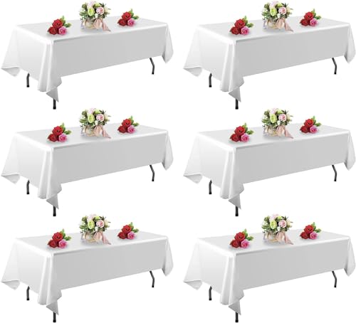 FINDYOU 6 Pack White Table Cloth Rectangle 60 x 126 Inch Tablecloths for 6 Foot Rectangle Tables. Stain and Winkle Resistant Polyester Washable White Table Cloths for Parties Wedding Dining - color: White, size: 60x126 Inch-6pack